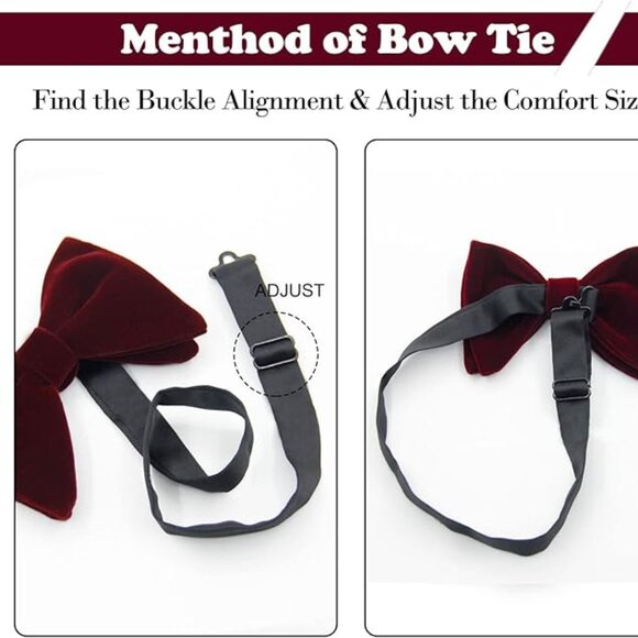 Velvet Bow Ties for Men Wine Red - Picture 3 of 4